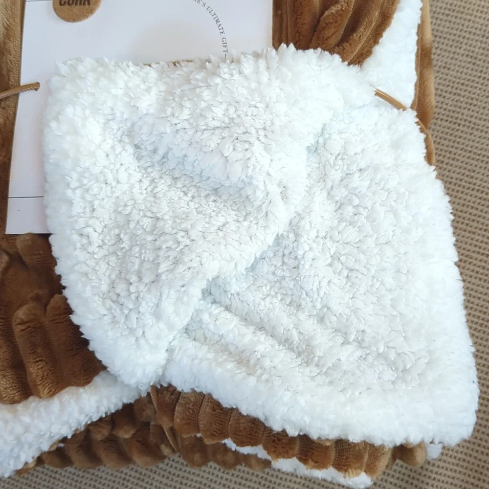 CORK, Whiskey Color Brown Ribbed Sherpa Throw. 50